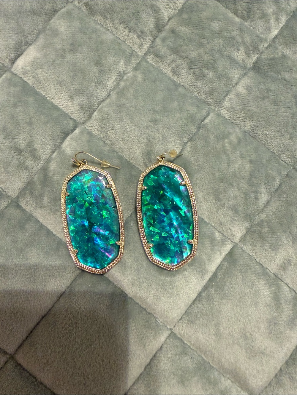 Kendra Scott Iridescent Teal-Green Opal Drop Earrings